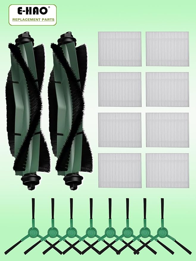 E-HAO Replacement Parts for iRobot Roomba Essential Q, Y Series, Accessories Kit for 104, 105, Q0120, Q0110, Y0140, Y0110, Y0112, Essential Vac 2 (2 Brushes, 8 Filters, 8 Edge Sweeping Brushes)