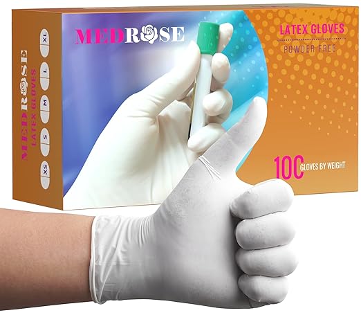 MedRose Large Latex Gloves - 1000 Count Rubber Gloves - Disposable Gloves Powder Free, Waterproof, White
