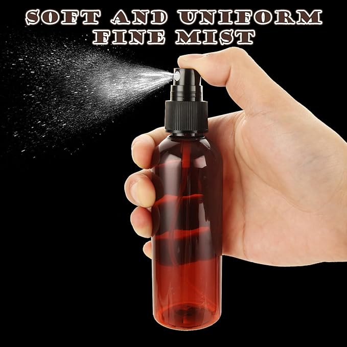 60 Pack Plastic Spray Bottles 4oz Small Empty Fine Mist Spray Bottles Amber Clear Bottles for Essential Oils, Bath, Beauty, Hair & Cleaning, Small Spray Bottles for Travel, With 10 Funnels