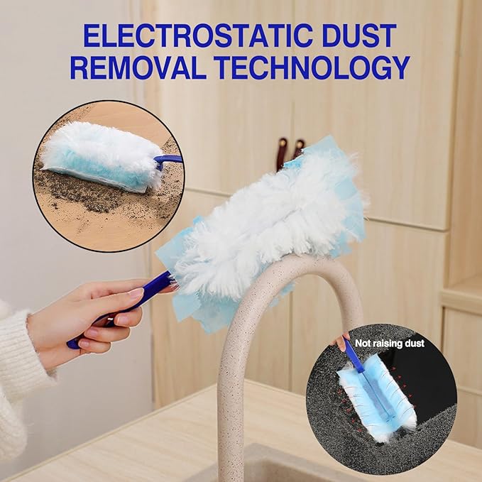 30 Count Duster Refills, Disposable Static Dust Removal Brush Replacement Head Compatible with Swiffer Duster Refills for Dusting Electronics Furniture Blinds Ceiling Fans, with 1 Short Handle (30)