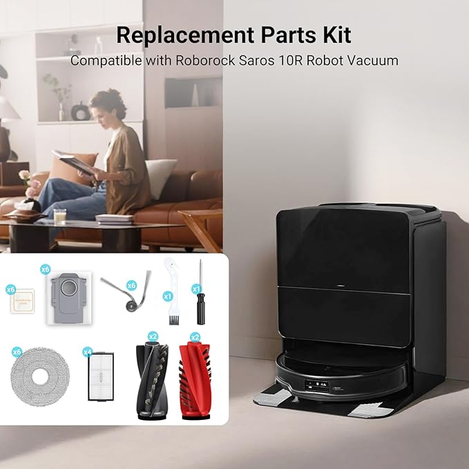 Bpbdzz 34set Qrevo CurvX Accessories for Roborock Saros 10R Robot Vacuum 4 Main Brushes, 4 Filters, 6 Mop Pads, 6 Dust Bags & Scented Tablets, 6 Side Brushes, 1 Cleaning Brush, 1 Screwdriver