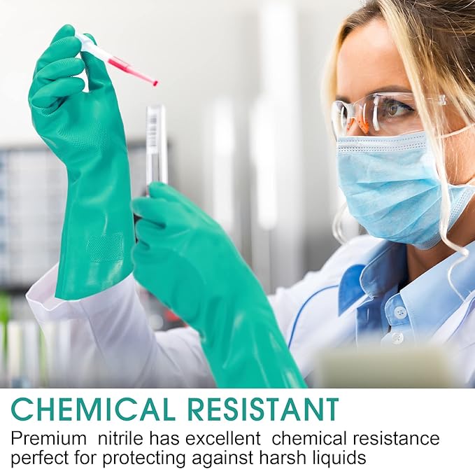 20 Pairs Chemical Resistant Gloves Heavy Duty Thick Nitrile Gloves Bulk for Cleaning, Resist Household Acid, Alkali and Oil (Small)