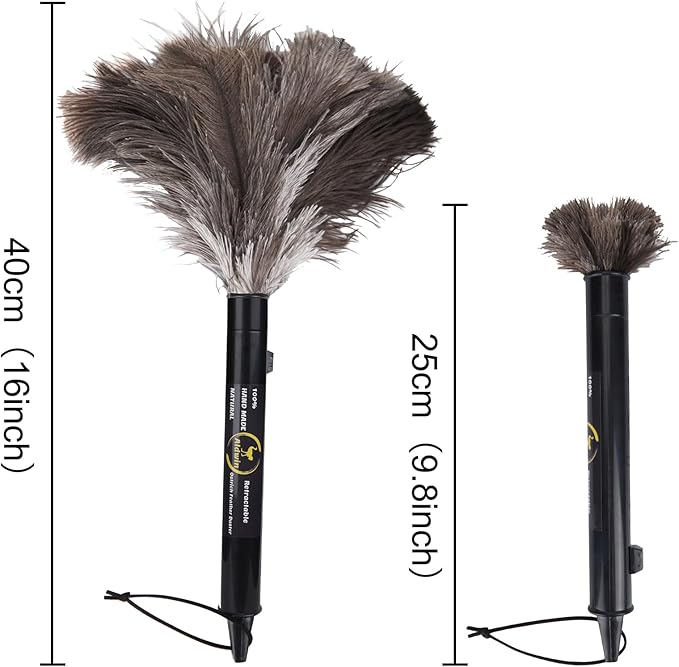 Aldwin Ostrich Feather Duster Retractable 2 Pack,16 inch Genuine Fluffy Natural Handheld Feather Dusters for Cleaning Supplies, Washable,Car, Office, Desk