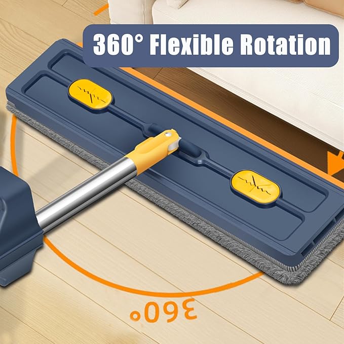 Large Flat Mop with Folding Bucket – Self-Wringing Floor Mop Set with 54" Stainless Steel Handle, 6 Reusable Microfiber Pads, 360° Swivel Head for Home Cleaning on Tile, Wood, Laminate (A-Blue)