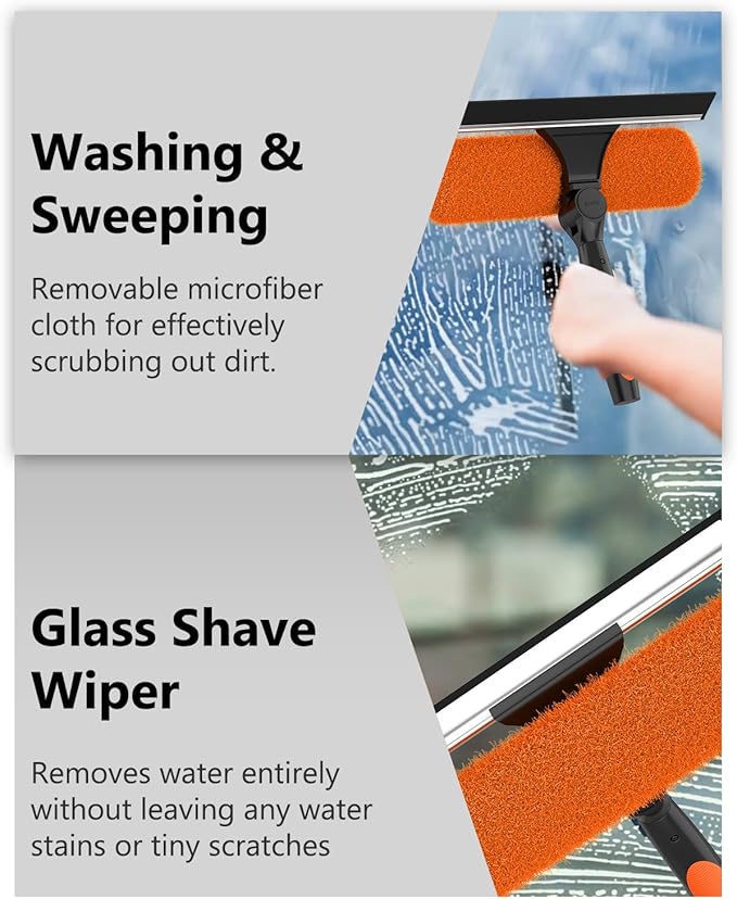 SKGPOLE 26FT Reach Window Squeegee for Window Cleaning Kit with 5-19 Foot Telescoping Extension Pole, 2 in 1 Window Squeegee, Cobweb Duster, Dust Kit Window Washing Kit for Car, Shower Glass Door