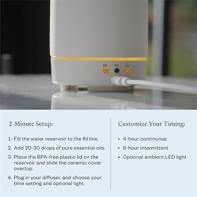 Vitruvi Stone Diffuser, Ceramic Ultrasonic Essential Oil Diffuser for Aromatherapy | Ceramic Diffuser, Diffusers for Home, Oil Diffuser, Housewarming Gift, Original Diffuser | White, 90ml Capacity