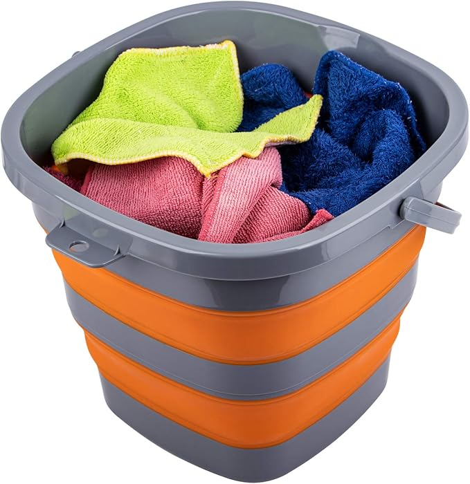 3 Pack Collapsible Bucket with Large 2.6 Gallon (10L) Each, Portable Plastic Bucket for House Cleaning, Foldable Tub for Mop, Car, Garden or Camping, Space Saving Fishing Water Pail