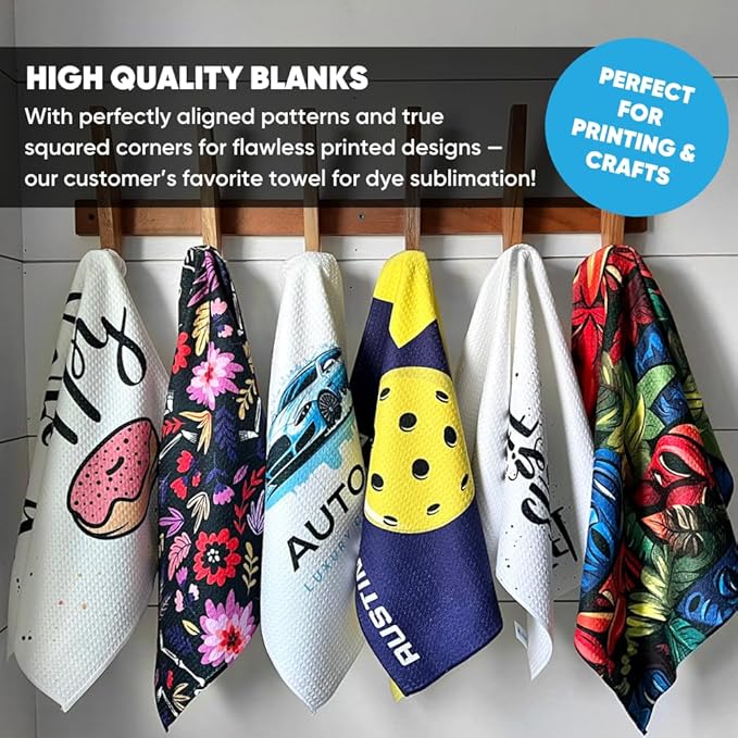 Microfiber Wholesale Sublimation Blanks Towels 16x24 - Premium Waffle Weave Microfiber Towels for Kitchen - Polyester Blanks for Kitchen or Craft Use - 6 Pack