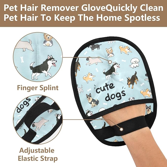 CHPGPUG Cute Dogs Pet Hair Removal Glove for Cats & Dogs Reusable Pet Hair Removal Glove pet Hair Electrostatic Gloves