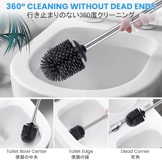 Smartbin Stainless Steel Toilet Brush and Holder Toilet Brush Bowl Cleaning Brush Double Layer Holder Long Brush Handle High Density Silicone Head