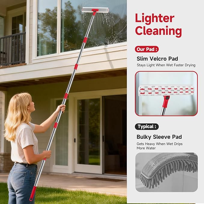 Wa.IE Jiemi Window Cleaner Tool Set, 86.6'' Window Washing Kit with 6-Section Extension Pole, Window Cleaning Tool with 2 Sizes of Rubber Squeegees, Window Squeegee for Home Car Glass Window Cleaning
