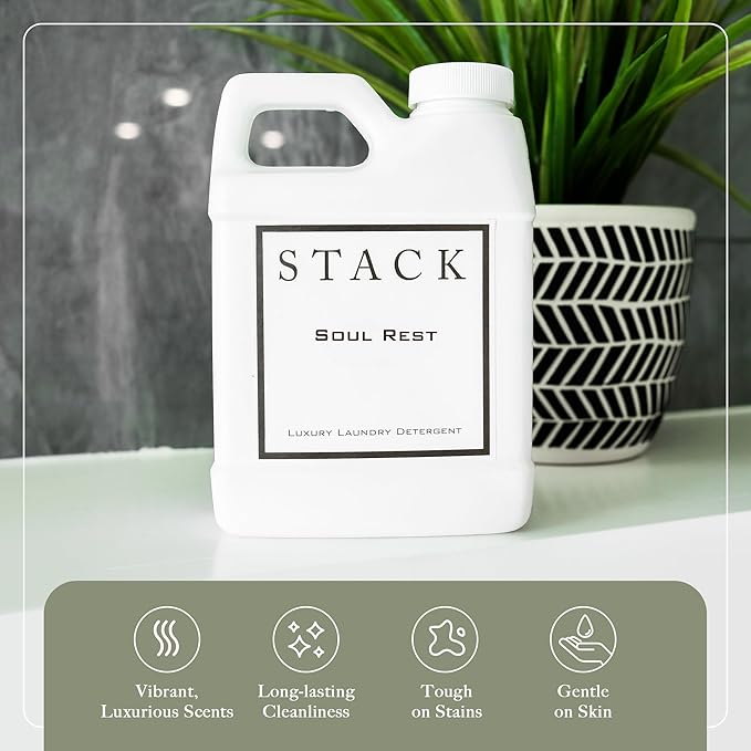 STACK Soul Rest Luxury Laundry Detergent - Premium Scented Laundry Detergent for HE & Standard Washers - Infused with Jasmine & Saffron - Paraben & Dye Free - Gentle & Effective Cleaning - 16 oz