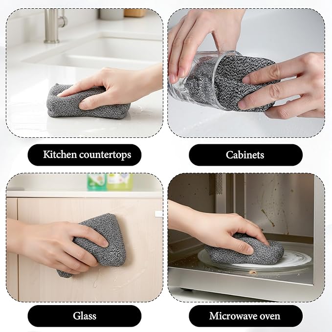 Heavy Duty Kitchen Sponge - Lasts 20x Longer, Non Scratch & Heat Resistant Forever Sponge for Non-Stick Cookware, Cut Resistant Versatile Cleaning Supplies for Home Bathroom (2 Pack, Grey)