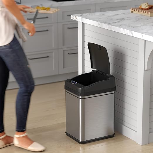 iTouchless 8 Gallon Dog-Proof Sensor Kitchen Trash Can with Lid and Odor Filter, Stainless Steel 30 Liter Automatic Recycling Bin Prevents Pets Getting in Trashcan, Home, Office, Bathroom, Bedroom