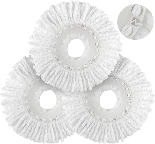 Spin Mop Replacement Head for Hurricane 360° Spin Mop Systems, Microfiber Spin Mop Head, Round Shape Standard Universal Size Magic Mop Refill, 3 Pack