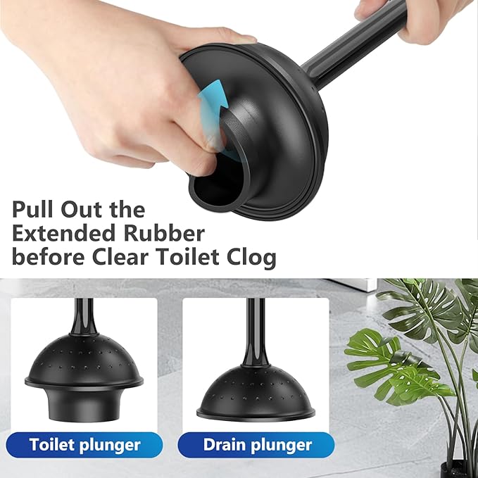 EHADOO Toilet Brush and Plunger Set: 2-in-1 Heavy Duty Toilet Plunger and Bowl Brush Combo with Holder for Bathroom Cleaning - Black