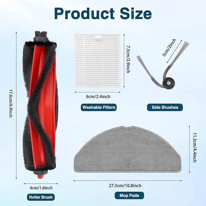Chuancheng Q7 M5+ Replacement Parts for Roborock Q7 M5/ Q7 L5 / Q7 L5+ Vacuum Cleaner, 17Pcs Accessories KIt with 1 Main Brush, 6 Mop Pad, ６ Side Brush, ４ HEPA Filter