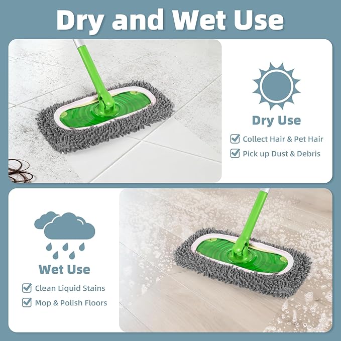 Nicemiya 6 Pack Reusable Mop Pads Compatible with Swiffer Sweeper, Washable Wet & Dry Mopping Sweeping Cloth for Multi-Surface Cleaning, Microfiber Chenille Pad Refills (Gray, Not Include MOP)