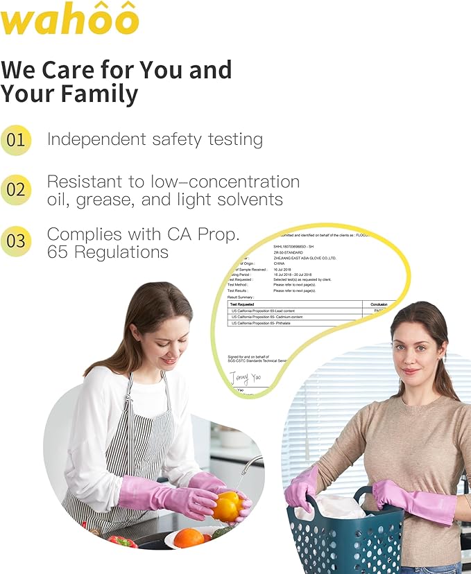 wahoo Skin-Friendly Cleaning Gloves, Reusable Dishwashing Gloves with Flocked Cotton Liner, Dishwashing, Kitchen, Mauve Mist, Small