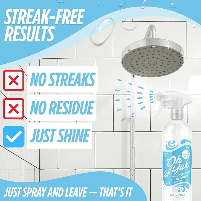 Oh Yuk Daily Shower Cleaner Spray – 24 oz Bottle | Prevents Soap Scum and Hard Water Buildup | Streak-Free Daily Shower Spray for Tile, Glass, Acrylic & Fiberglass