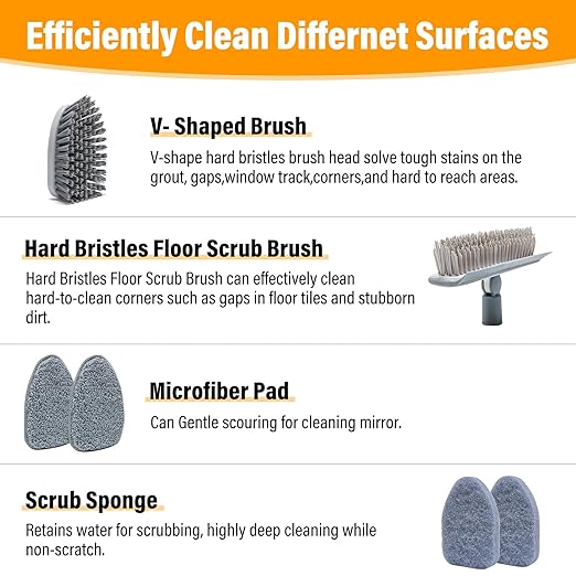 Sayene 4 in 1 Tile Shower Cleaner Brush, Long Handled Scrub Brush for Shower with Adjustable Long Handle Floor Scrub Brush for Cleaning Bathroom/Shower/Tub/Tile/Kitchen/Glass/Wall