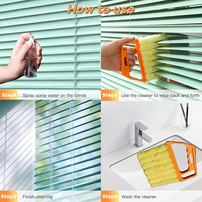 AOCEAN 4 Pcs Blind Cleaner Duster Tool 7-Finger Dusting Cleaner Tool for Window & Air Conditioner Handheld Mini Duster Brush for Wood Blinds Dust Dirt