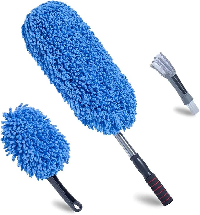(3 Pack) Microfiber Car Duster Exterior Scratch Free, Extendable Handle Interior Multipurpose dust Cleaning Duster for car(Medium)