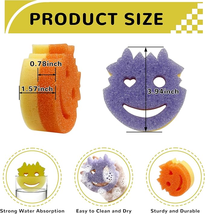 Saiqiang Scrub Sponge, 15 Pack Dual-Sided Temperature Kitchen Sponge for Dishes Household Cleaning Pads Non-Scratch Multipurpose Color Sponges for Kitchens, Bathroom