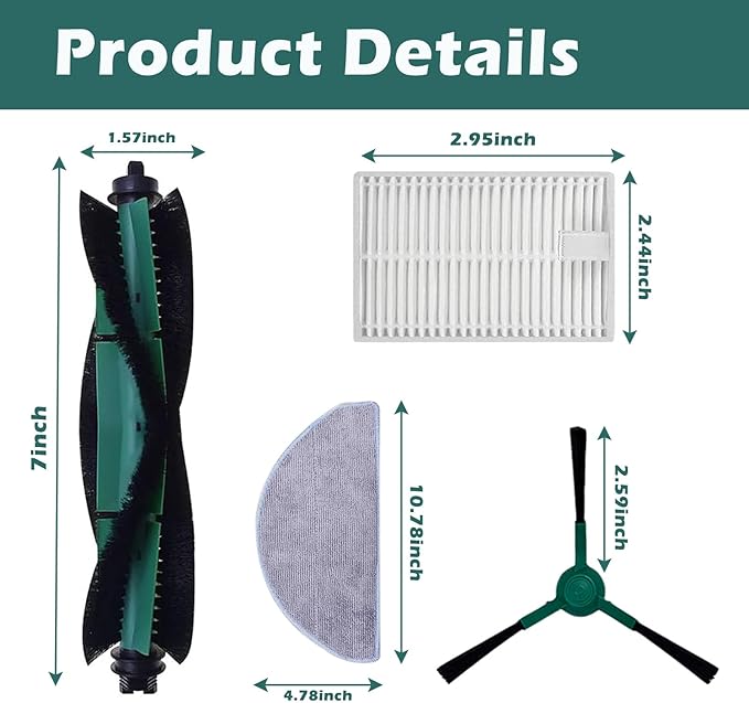 DovLazm 19 Pcs Replacement Parts for iRobot Roomba Combo Essential Q0120 Y0140 Q0520 Y0110 Y0120 Y0142 Q011 Robot Vacuum Cleaner Accessories，2 Roller Brushes，4 Filters，4 Mop pads，8 Side Brushes