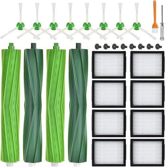 APZOVO 18 Pack Replacement Parts Accessories Compatible for iRobot Roomba i7 i7+ i3 i3+ i4 i4+ i5 i5+ i6 i6+ i8 i8+ E5 E6 E7 j6 j6+ j7 j7+ Combo i5 i5+ j5 j5+, 4 Rubber Roller 8 Filter 8 Side Brush