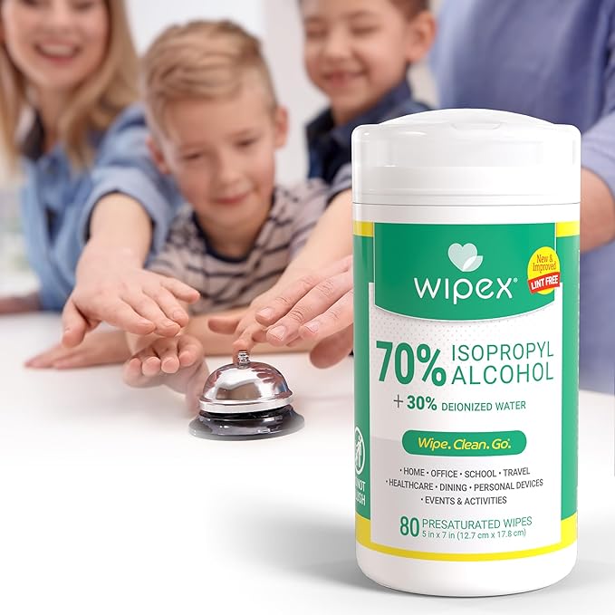 Wipex 70% Isopropyl Alcohol Wipes for Electronics - 80ct Large Lint Free IPA Wipes in Sealed Canister to clean Surfaces, Electronics, Computer Screens, Glasses, 80 Count (Pack of 3)