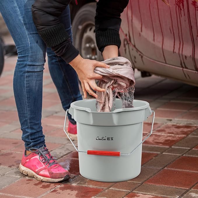 Morcte 3.5 Gallon Heavy Duty Plastic Cleaning Bucket Pail with Portable Handle, 4 Pack Commercial Round Utility Cleaning Pail, Gray