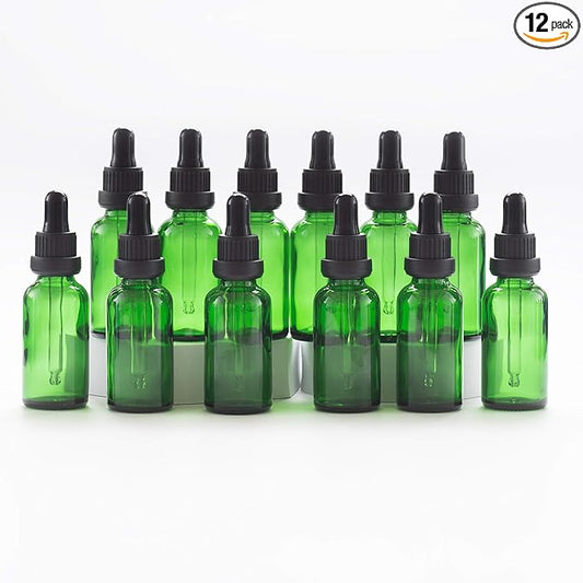 YIZHAO Green Glass Dropper Bottle 1oz, Tincture Bottles with Glass Dropper, for Essential Oils, Aromatherapy, Cosmetic, Laboratory, Pharmacy, Liquids, Travel –12 Pcs