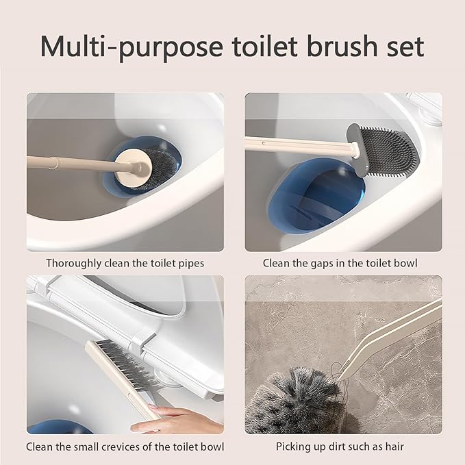 Basaza Toilet Brush and Holder Set Toilet Bowl Cleaning Brush and Holder for Bathroom 4 in 1 Beige Toilet Bowl Cleaner Brushes & Holders Bathroom Accessories Floor Standing or Wall Mounted