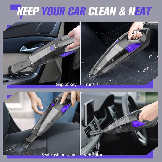 ATONEP Handheld Vacuum Cordless Cleaner,Powerful Portable and Dust Buster Hand Vcauum Rechargeable with Large-Capacity Battery for CarPetOfficeHome (Purple)