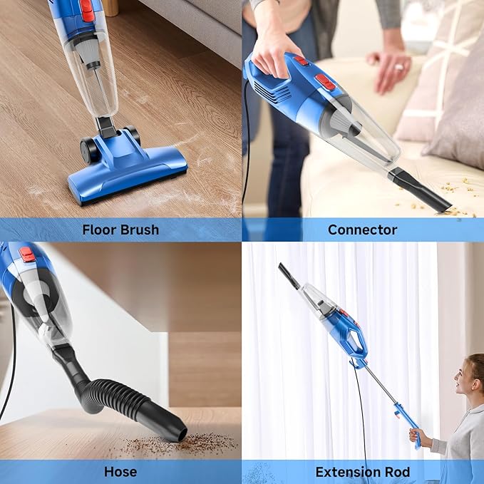 fenhua Corded Stick Vacuum Cleaner - Lightweight, Powerful Suction with 450W Motor, 3-in-1 16.4Ft Cord Vacuum Cleaners for Home, Hard Floor, Carpet, Pet Hair Deep Blue