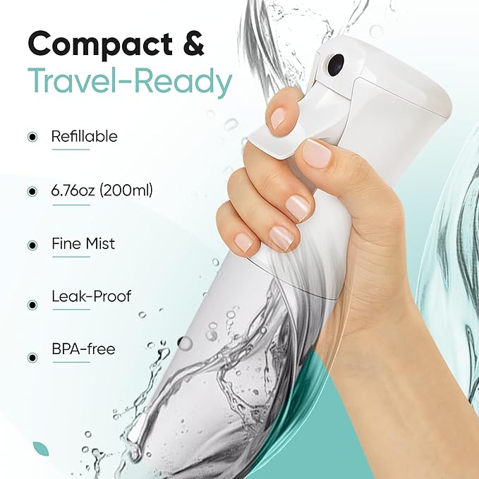 Aquableu Spray Bottle for Hair – Continuous Mist Spray Bottle for Hair Care, Styling, Cleaning, Plants, Pets & Essential Oils (White, 6.76oz/200ml)