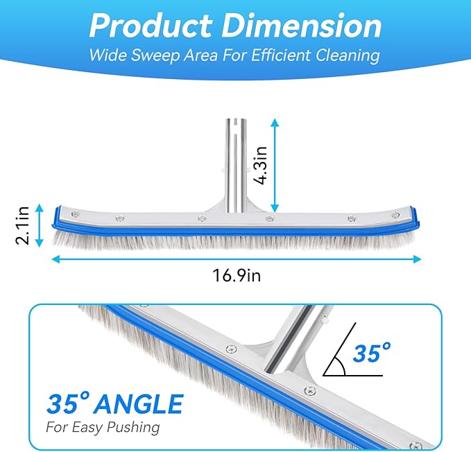 18-Inch Heavy Duty Pool Brush – Stainless Steel Wire & Nylon Bristles, Curved Edge Design for Easy Cleaning – Pool Brush Head for Inground & Above Ground Swimming Pools