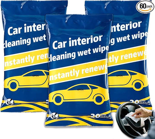 Car Interior Cleaning Wipes, 60 Count, Dashboard and Leather Surface Cleaner, Streak-Free Formula