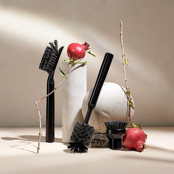 Ionic Brush Set, Magnetized to Stand Upright, Stainless Steel with Replaceable Heads, Onyx/Black