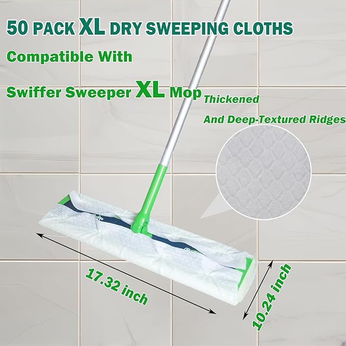 XL Dry Sweeping Cloths, XL Dry Pad Refills for Swiffer Sweeper XL Mop, X-Large Disposable Sweeping Cloths Multi Surface Floor Mop Pad Refills for Floor Cleaning, 50 Count