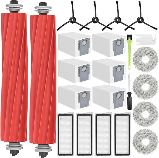 DrRobor 23PCS Replacement Accessories Kit Compatible with Roborock Qrevo S/Qrevo Pro/Qrevo MaxV/Qrevo Plus Include Main Brush, HEPA Filters, Mop Pads, Side Brushes, Dust Bag and Cleaning Tools