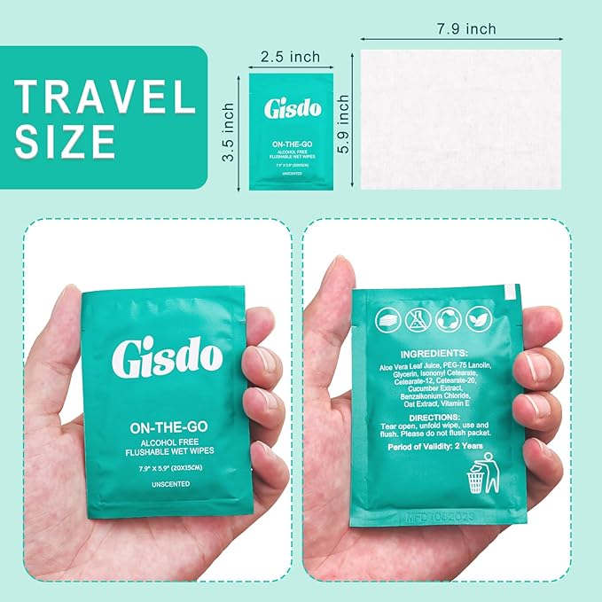 100 Pcs Flushable Wet Wipes - Individually Wrapped Travel Unscented Toilet Tissue - Aloe Vera, Adult