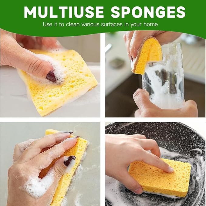 Natural Sponges for Dishes - Natural Dish Sponge, Palm Fiber Scrubbing Sponge with Non Scratch Biodegradable Sponges 12 Pack