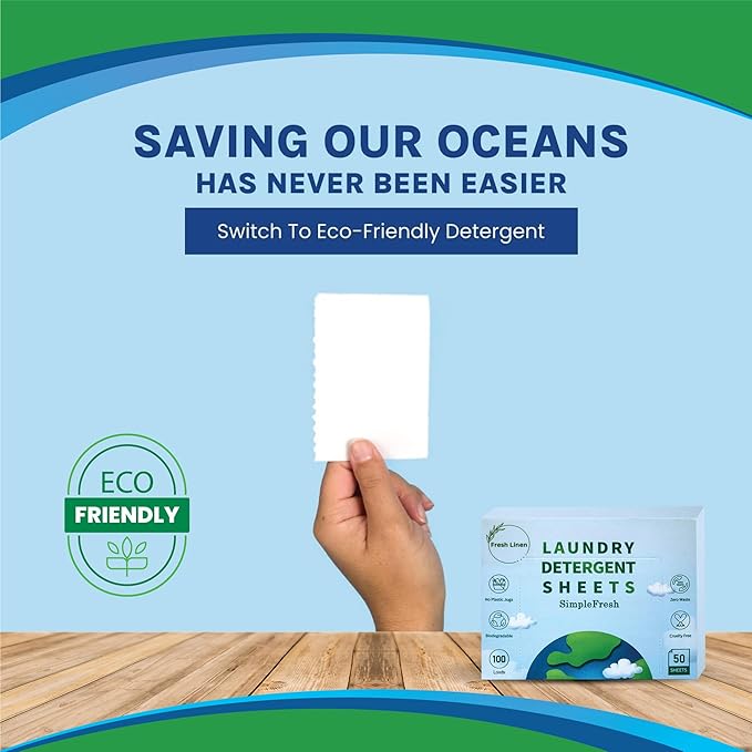 50 Laundry sheets 100 loads | Fresh Linen smell - Laundry Detergent Sheets, Eco-Friendly, Plant-Based, Hypoallergenic, No Plastic Jug Kindly (Fresh Linen)
