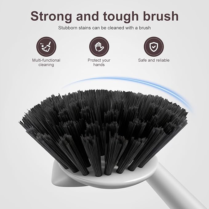 DMBMHMBDF Dish Brush, 2 Pack with Comfortable Handle, with Built-in Scraper, Scrub Brush with Stiff Bristles for Cleaning Dishes, Sink, Pots (Brown)