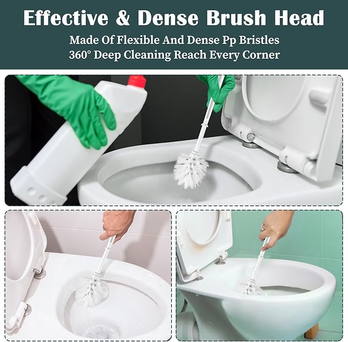 Afcabakila 12sets toilet brush and holder set white disposable Toilet Bowl Brush and Plastic Holder Bathroom Deep Cleaning Combo with Caddy Stand Professional Janitorial Scrub Brushs Cleaning Accessor