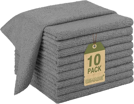 UNIMADE Microfiber Cleaning Cloth, 10 Pack Reusable Microfiber Towels for Cars Lint Free Cleaning Shop Towel Rags for Home Kitchen Automotive Bar Mechanic Restaurant Garage, 11.5"x 11.5", Grey