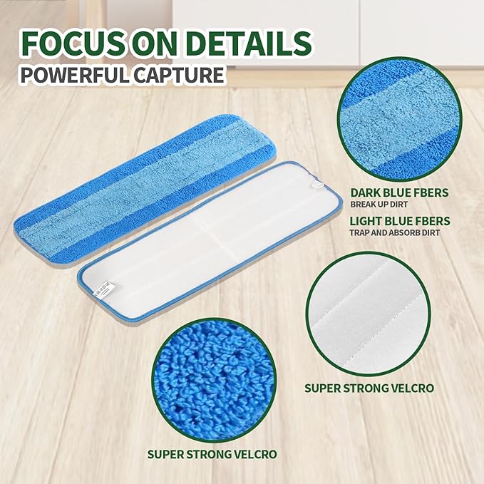 3 Pack Microfiber Cleaning Pads for Bona Mop, Hardwood & Hard Surface Floors Replacement Cleaning Mop Pads, Reusable Microfiber Mop Pads for 18 Inch Mop, Over 500 Machine Washes