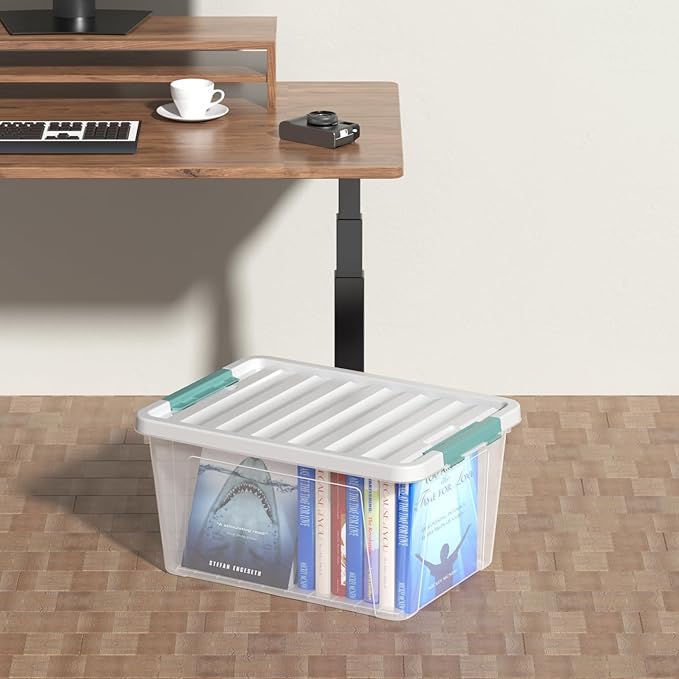 4-pack 35 Quarts Large Latching Storage Boxes, Clear Plastic Organizer Tote Bins with Lids